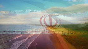 Digital composition of iran flag waving against aerial view of waves in the sea. national travel and tourism concept - Powered by Shutterstock - Get 15% off with code: PIKWIZARD15