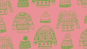 Animation of 2021 text over jumper pattern on pink background. christmas, winter, tradition and celebration concept digitally generated video.