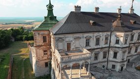 Aerial view Shot of the historical castle before sunset. 4K video footage.