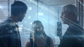 Animation of network of connection over business people in the office. global connections, business, digital interface, technology and networking concept digitally generated video. - Powered by Shutterstock - Get 15% off with code: PIKWIZARD15