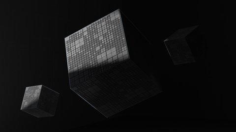 Cube with black background, industrial concept, 3d rendering.