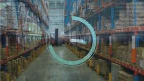 Animation of blue clock and data processing over warehouse. global networks, environment and digital interface concept digitally generated video. - Powered by Shutterstock - Get 15% off with code: PIKWIZARD15
