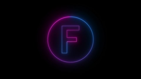 Blue pink neon light F letter logo intro on black background