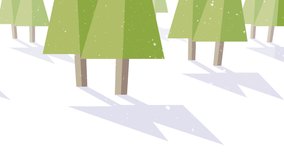 Animation of snow falling over digital fir trees. christmas, winter, tradition and celebration concept digitally generated video.