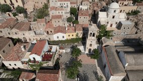 Aerial video by drone from the medieval  castle of Monemvasia, Lakonia, Peloponnese, Greece.