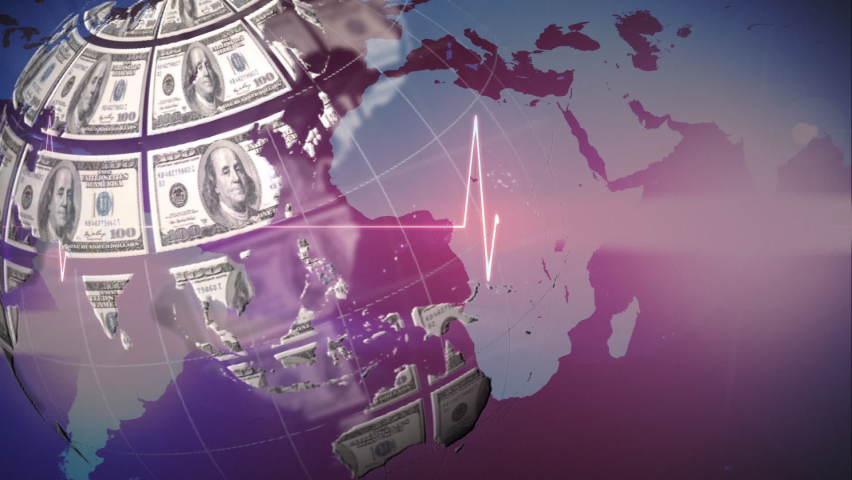 Animation of american dollar banknotes globe spinning over heart rate monitor and world map. global business, finance and connections concept digitally generated video. - Powered by Shutterstock - Get 15% off with code: PIKWIZARD15