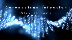 Spectacular video text. Coronavirus infection. Stay home. White titles on a blue background. 3D illustration. For your projects, for information in social networks and advertising.
