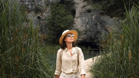 Attractive girl walking in a national park in Croatia