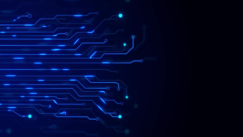 Digital Data moving on Circuit Board and CPU 4K loop backgrounds. Computer Processing and organizing data. Abstract high tech Artificial intelligence (AI), data mining, modern computer technology. Royalty-Free Stock Footage #1080075362
