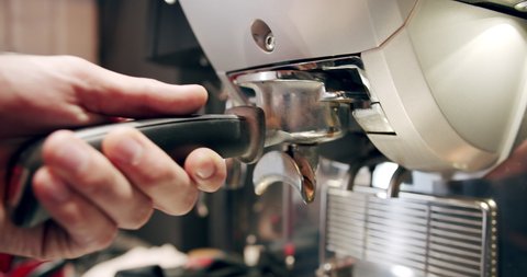 Process of coffee preparation and steam in coffee equipment in coffe shop