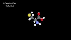 L-Cysteine 3D molecular structure animation (with transparent background). [ProRes 4444 file]