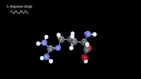 L-Arginine 3D molecular structure animation (with transparent background). [ProRes 4444 file]