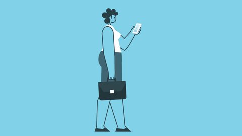 Cartoon Woman with Briefcase Walking Cycle and Call Smartphone. Flat Design 2d Character Isolated Loop Animation