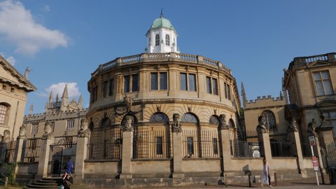 Oxford, England - August 2021. The Sheldonian Theatre designed by Sir Christopher Wren, Broad Street, Oxford, Oxfordshire, England, United Kingdom