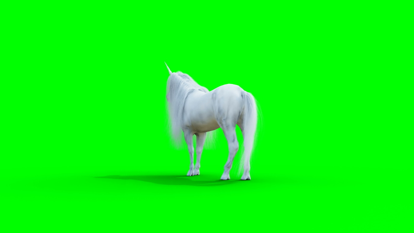 standing white magical unicorn. Green screen realistic animation. Royalty-Free Stock Footage #1080087884