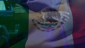 Animation of flag of mexico waving over anesthesiologist in operating theatre. global medicine, healthcare services during covid 19 pandemic concept digitally generated video.