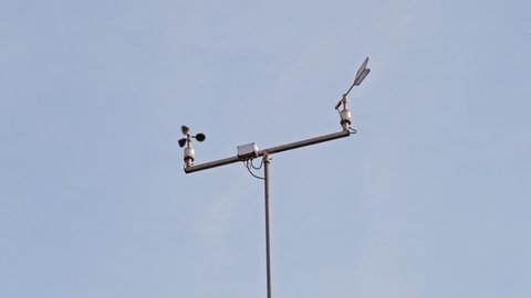 Weather Station Anemometer and Wind Direction Indication Arrow Mounted in Long Pole