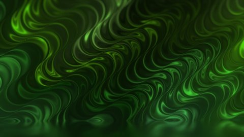 Abstract 3d render holographic oil surface background, foil wavy surface, wave and ripples, ultraviolet modern light, neon green spectrum colors. Seamless loop 4k animation