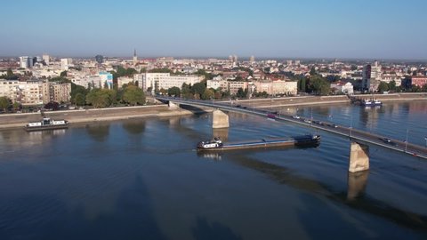 Beautiful cityscape of the European Capital of Culture. Arial Drone View of Novi Sad. Novi Sad, Serbia, 24.09.2021