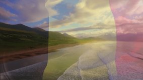 Animation of flag of belgium blowing over waves in sea. travel, holidays, patriotism and celebration concept digitally generated video.