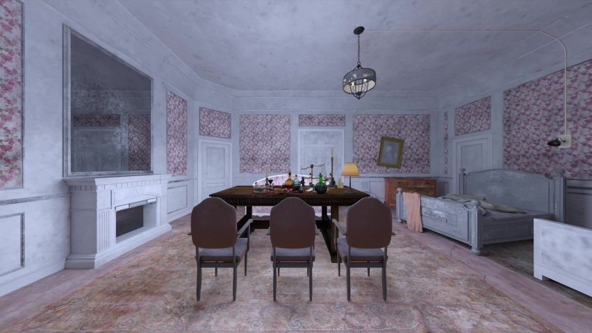 3D rendering of the room with a large table