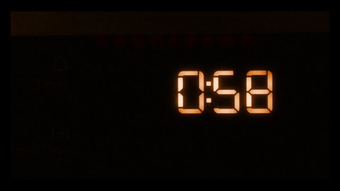 Oven Countdown Timer displaying text "Countdown" counting from 58 to 0 Displaying Text Ready-Set- GO with Fire in background