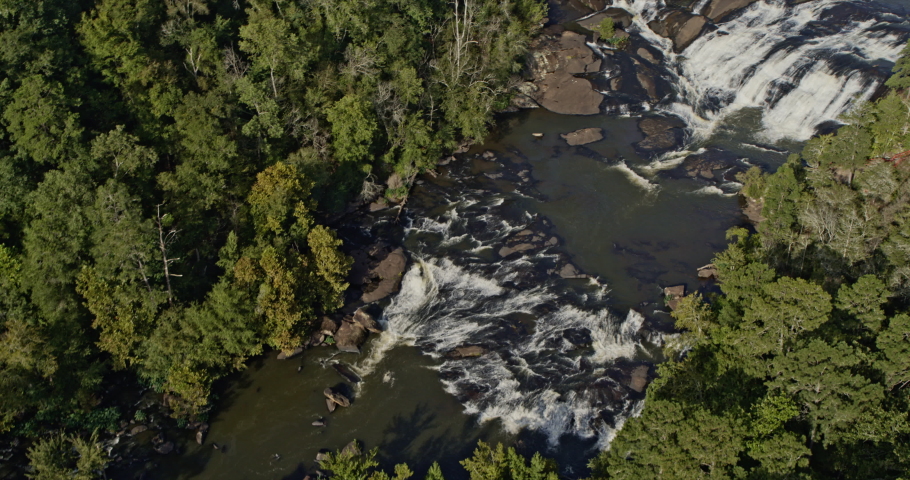 Jackson Georgia Aerial v3 birds eye view of towaliga river, tilting upward capturing the vast expanse of high falls lake natural landscape - Shot with Inspire 2, X7 camera - September 2020