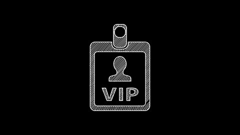 White line VIP badge icon isolated on black background. 4K Video motion graphic animation.
