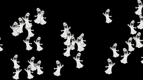 Halloween Ghosts Flying Black Background, Scary Background, Halloween Animation
