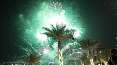 Fireworks display at the Palm Jumeirah over Atlantis hotel for inauguration of EXPO 2020 - Dubai, UAE - Oct '21