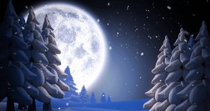 Animation of santa claus in sleigh with reindeer over moon and sky. christmas, tradition and celebration concept digitally generated video.