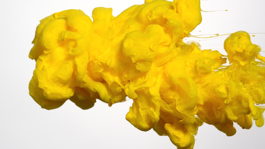 Sunny yellow watercolor ink in water on a white background. Awesome abstract background. Slow motion of colored watercolors in water. Screensaver, relaxing meditative background. Royalty-Free Stock Footage #1080114368