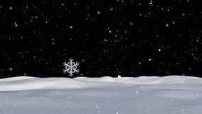 Animation of snow falling in winter landscape at night. christmas, tradition and celebration concept digitally generated video.