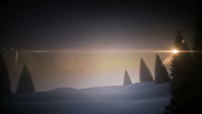 Animation of christmas lights over winter landscape. christmas, tradition and celebration concept digitally generated video.