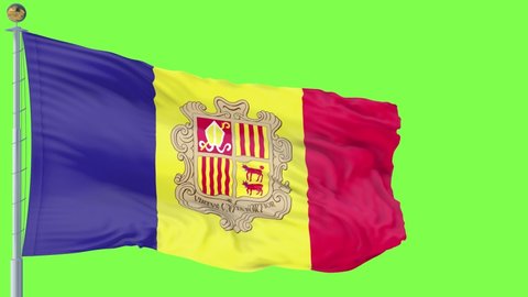 National flag of Andorra green screen . Andorra flag seamless loop animation. high quality 4K resolution green screen 