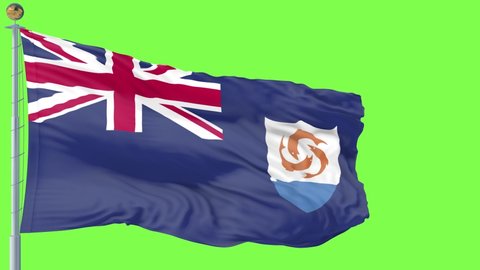 Anguilla flag is waving 3D animation green screen. Anguilla flag waving in the wind. National flag of Anguilla. flag seamless loop animation. 4K