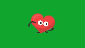 cute heart running animation. green background.
