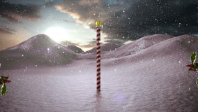 Animation of snow falling over winter scenery. christmas, tradition and celebration concept digitally generated video.