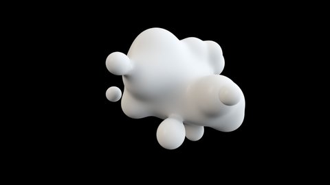 Fluid liquid blob, metaball morphing animation. Scattering, merging and flowing of glossy liquid deforming organic molecules. Embedded alpha channel