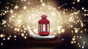 Animation of snow globe with red lantern over glowing stars on dark background. christmas, winter, tradition and celebration concept digitally generated video. - Powered by Shutterstock - Get 15% off with code: PIKWIZARD15