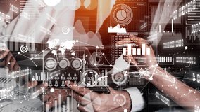 Big Data Technology for Business Finance Analytic conceptual . Modern graphic interface shows massive information of business sale report, profit chart and stock market trends analysis . - Powered by Shutterstock - Get 15% off with code: PIKWIZARD15