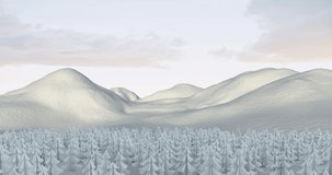 Animation of snow falling over fir tree in winter landscape. christmas, tradition and celebration concept digitally generated video.