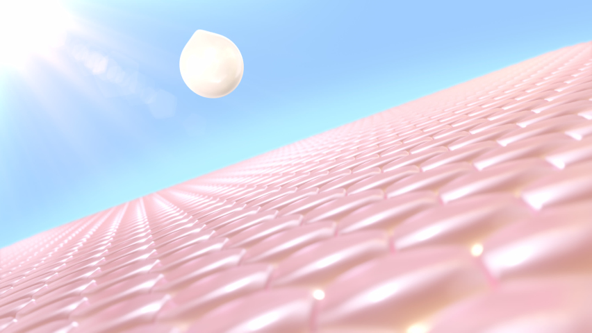 3D animation of serum, cream, lotion drops into skin cells for UV protection. Skin cell with UV protection. Advertisements for cosmetics, sunscreen, Cream, serum. Ultraviolet shield reflect. | Shutterstock HD Video #1080142856