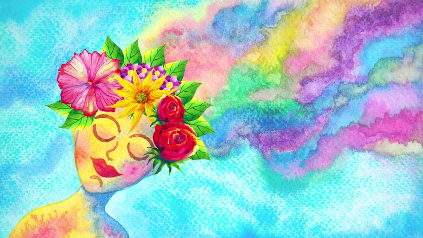 human happy love head chakra body mind mental health growing healing spiritual think floral breath peace energy holistic art watercolor painting illustration collage stop motion ultra hd 4k animation Royalty-Free Stock Footage #1080147929