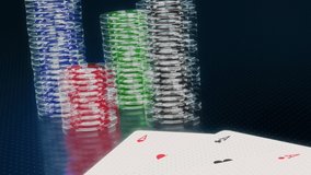 stacks of casino chips and poker cards, wireframe models, concept of gambling online (3d render) - Powered by Shutterstock - Get 15% off with code: PIKWIZARD15
