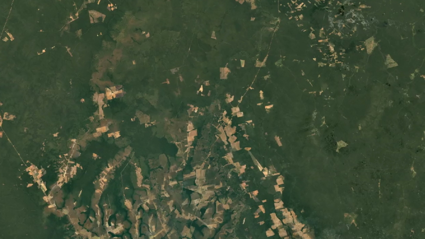 Top view of the time lapse infrastructure along the Teles Pires River from the satellite between 1984 and 2020. Data: NASA. Royalty-Free Stock Footage #1080161129