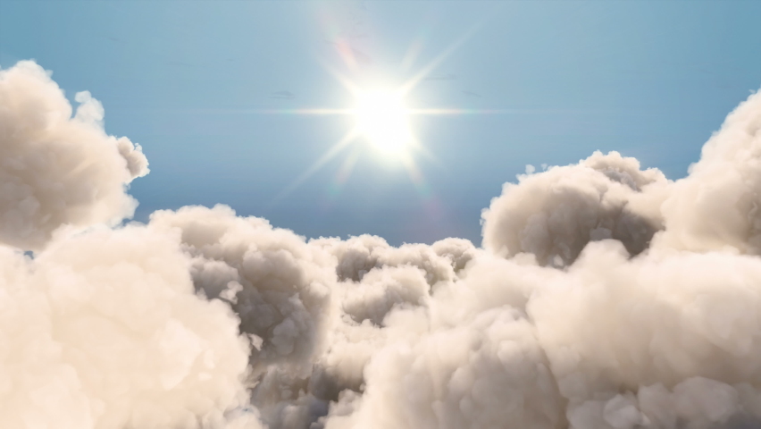 Flying through fluffy cumulus clouds towards the sun - loopable | Shutterstock HD Video #1080162350