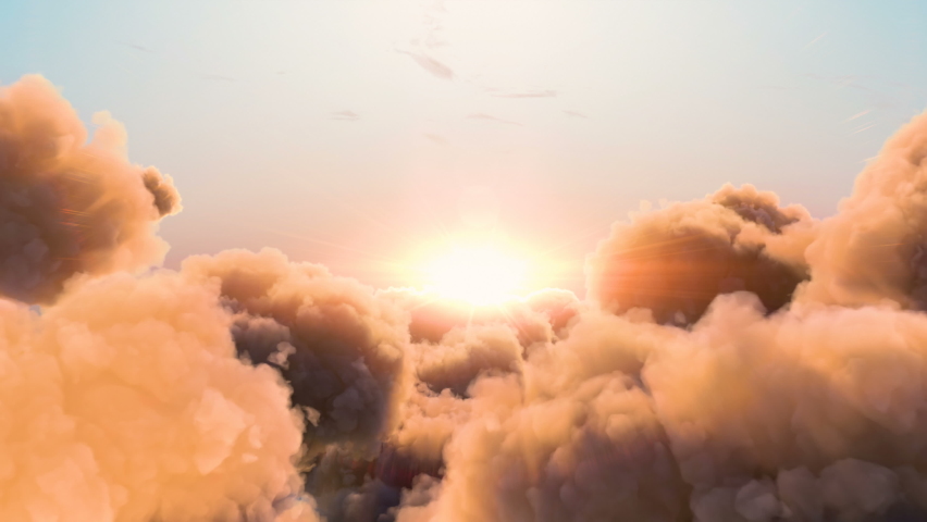 Flying through fluffy cumulus clouds towards sunset - loopable | Shutterstock HD Video #1080162356