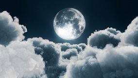 Flying through fluffy cumulus clouds towards moon at night - loopable - Powered by Shutterstock - Get 15% off with code: PIKWIZARD15