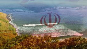 Digital composition of waving iran flag against aerial view of beach and sea waves. national tourism and travel concept - Powered by Shutterstock - Get 15% off with code: PIKWIZARD15